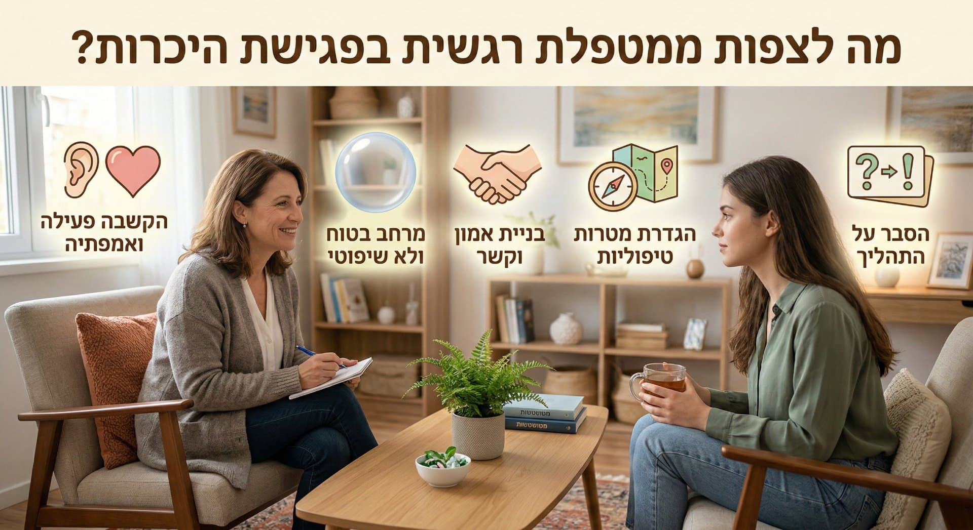 שתי כורסאות נוחות בקליניקה מזמינה עם תאורה רכה וצמחים