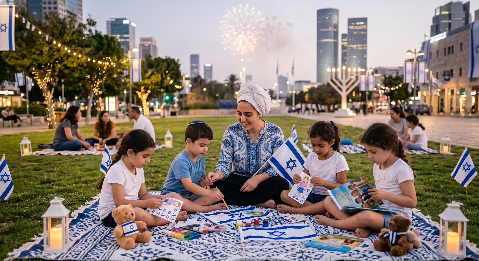 איור של עפיפון צבעוני קשור בחוט עדין על רקע שמיים רכים