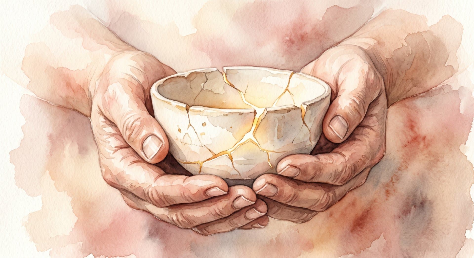 איור בצבעי מים של ידיים עוטפות בעדינות חפץ יקר ללב